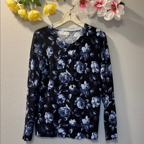 one day Jackets & Blazers - Black Floral Open Blazer Jacket with Blue Rose Print